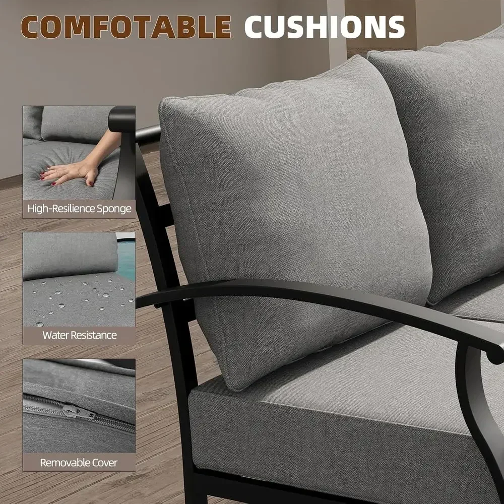 グレーの屋外用金属製パティオ家具セット。コーヒーテーブルとロ - Outdoor Furniture Metal Chairs のレビューと価格