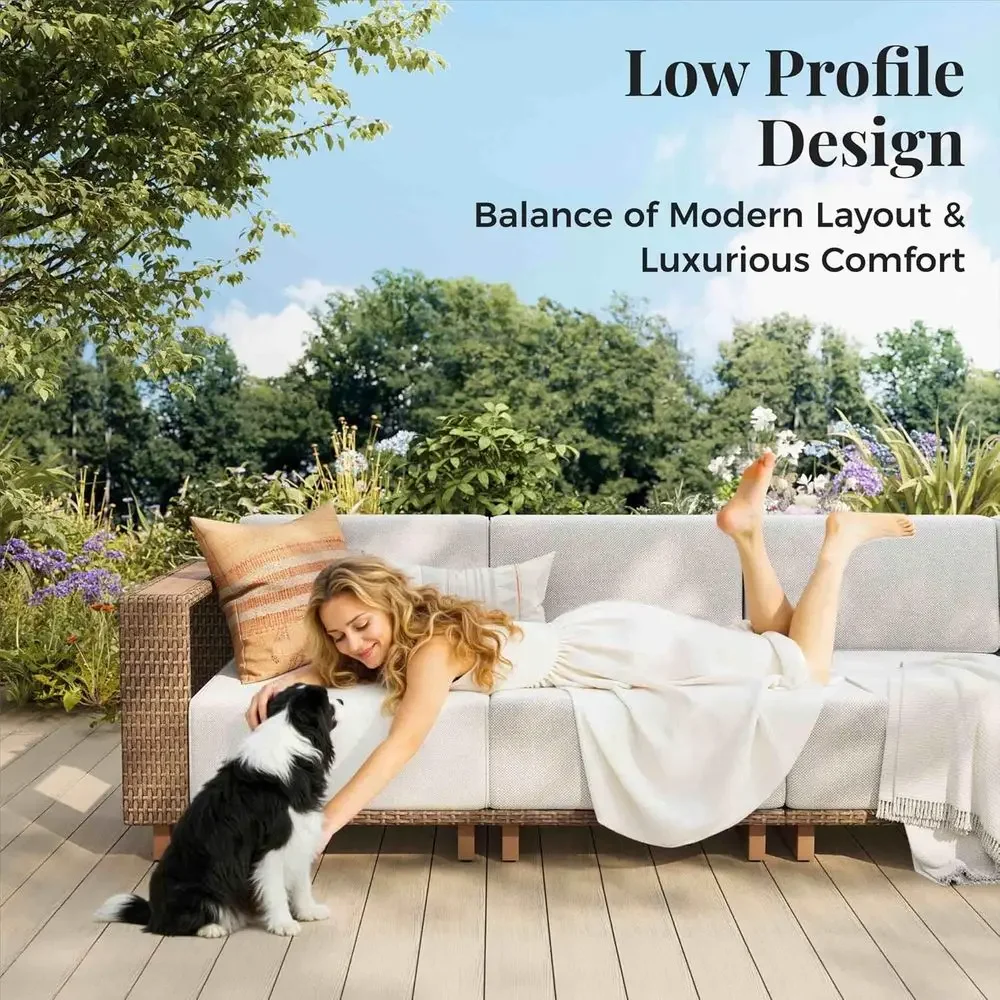 6ピース屋外用籐製ソファセット、厚いクッション付き、パティオ - Outdoor Furniture Luxury のレビューと価格